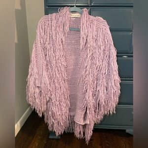 Purple / Pink Fringe Furry Sweater Jacket